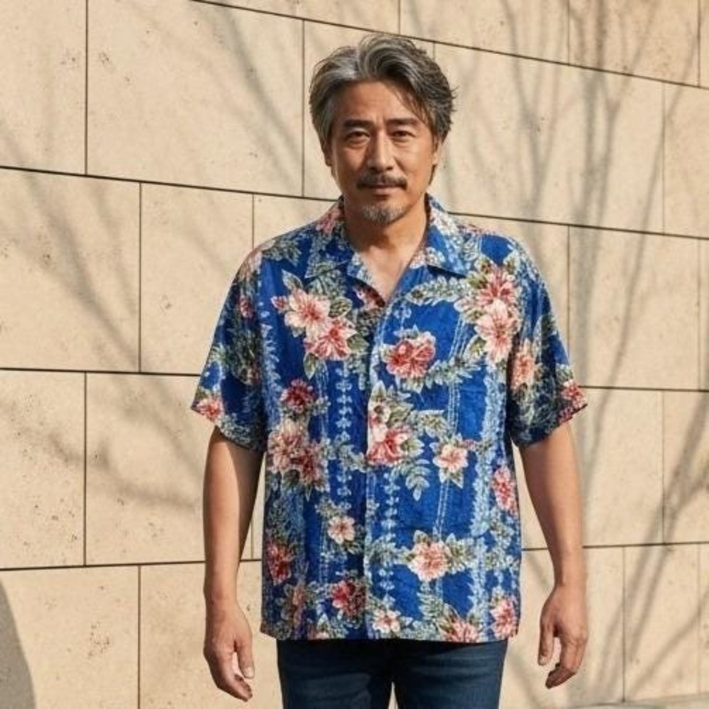 Hawaiian Silk Company M Mens Vintage Blue‎ Hibiscus 100% Silk Aloha Shirt